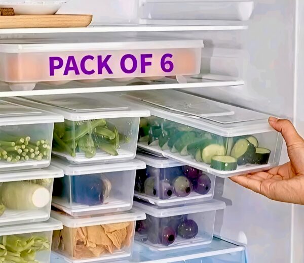 Storage Box PACK OF 6) Fridge Storage Boxes , Fridge Organizer with Removable Drain Plate Fridge Storage Containers Keeps Fruits, Vegetables, Meat, Fish Fresh Longer 1500 ML Container Box Storage Container with Removable Drain Plate And Lid Fridge Storage Box Stackable Plastic
